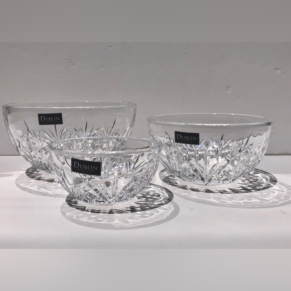 DUBLIN CRYSTAL BOWL SET  3 PIECES DIAMETER: 3 3/4, 5", 6", CRYSTAL COLLECTION - Picture 5 of 10